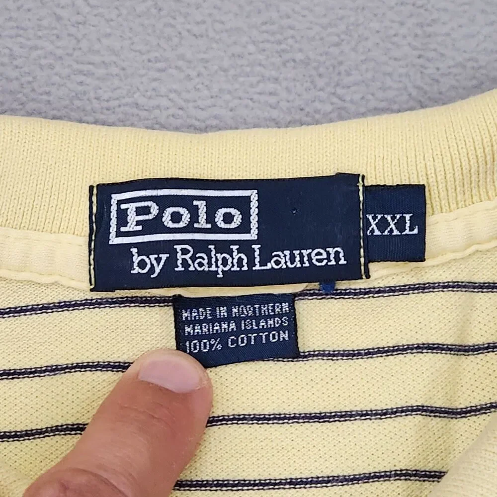 Polo Ralph Lauren Polo Shirt Men 2XL Yellow Striped Short Sleeve Pocket 90's Y2K